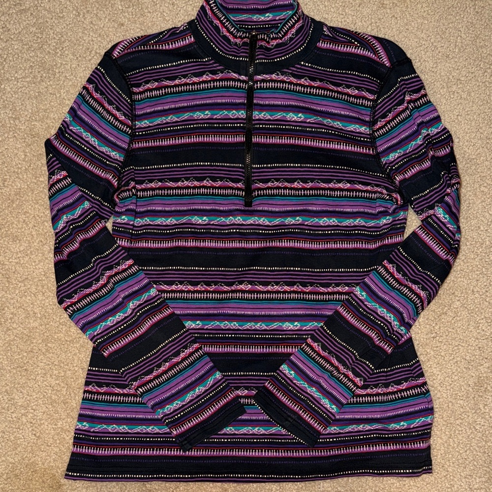 Chaps Multicolor Striped Mock Neck quarter zip top Large